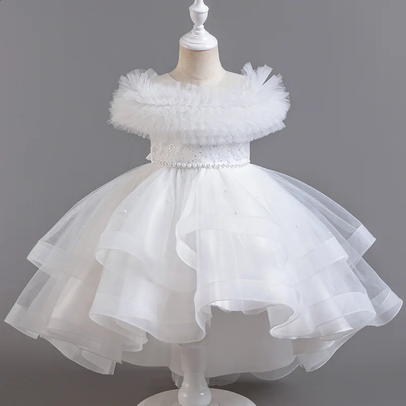Fashion Solid Color Girl Evening Gown Lace Mesh Sleeveless Party Dress for Kids Girl Summer Children Girls Party Dress 3-12Years 250305