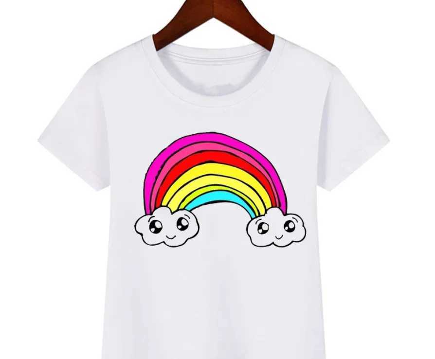 Funny Kids Tshirt Rainbow Clouds Print Child T- Shirts 2024 Summer Top Baby Girl T Shirt Children T- ShirtsTopsT250306
