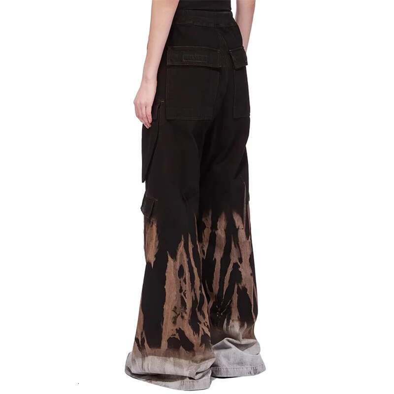 Jeans New Flame Dyed Multi Pocket Cargo For Spring 2025 Women's Couple Style Loose Cotton Wide Leg Pants Y2k