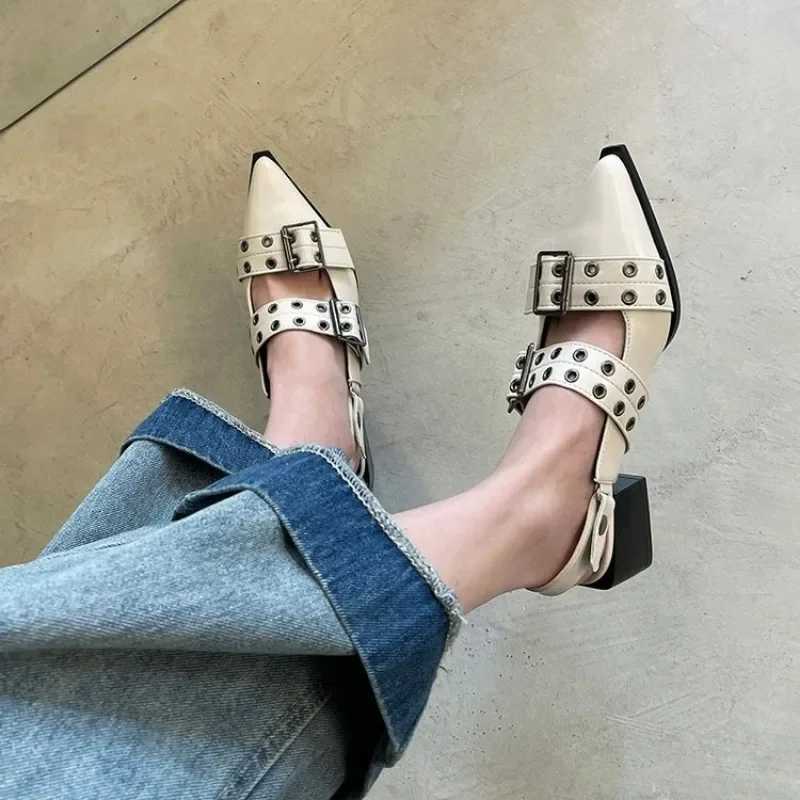 Pointy Mary Jane Shoes for Wen 2025 Summer Model with Skirt Small Leather Shoes Chunky Single Shoes for Wen Y250306