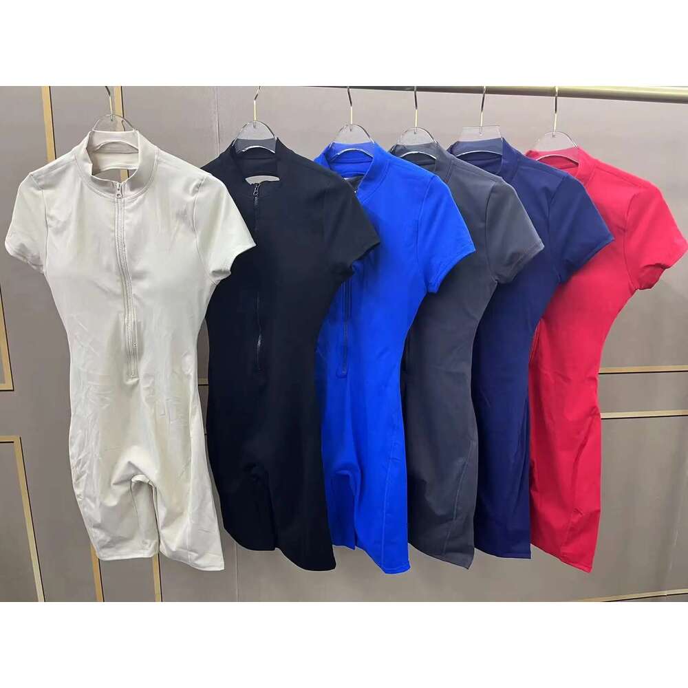 Pad Nylon Women Bodysuit Fiess Yoga Zipper Exposed V Butt One-Piece Shorts Set Gym Sports Push Up Cycg Jumpsuit KLMY