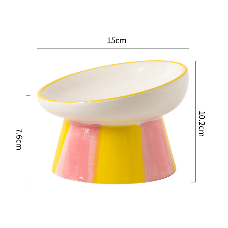 Ceramic Raised Cat Bowl, Tilted Raised Bowl Anti Vomit Cat Bowls for Indoor Cats Whisker Friendly Pet Feeder for Cats Puppies, Microwave and Dishwashe