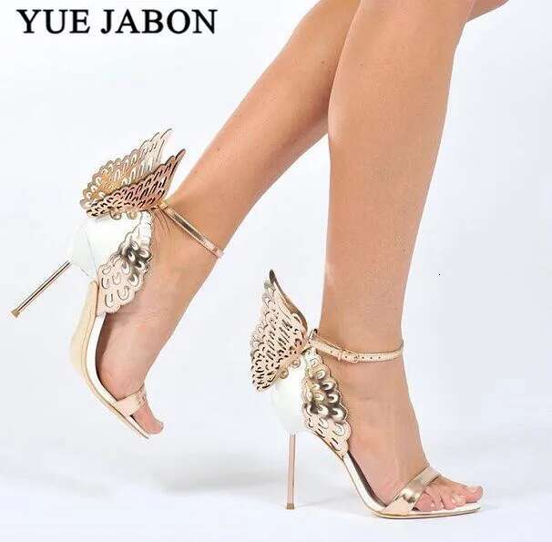 High-end Women Pinnk Butterfly Metal Heel Metallic Cut-outs Pumps Leather Ankle Buckle Stiletto Summer Sandals