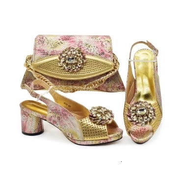 New Design Nigerian Wedding Matching Shoe and Bag Luxury Italian Shoes and Bag Set for Women High Heels Pumps with Rhinestone