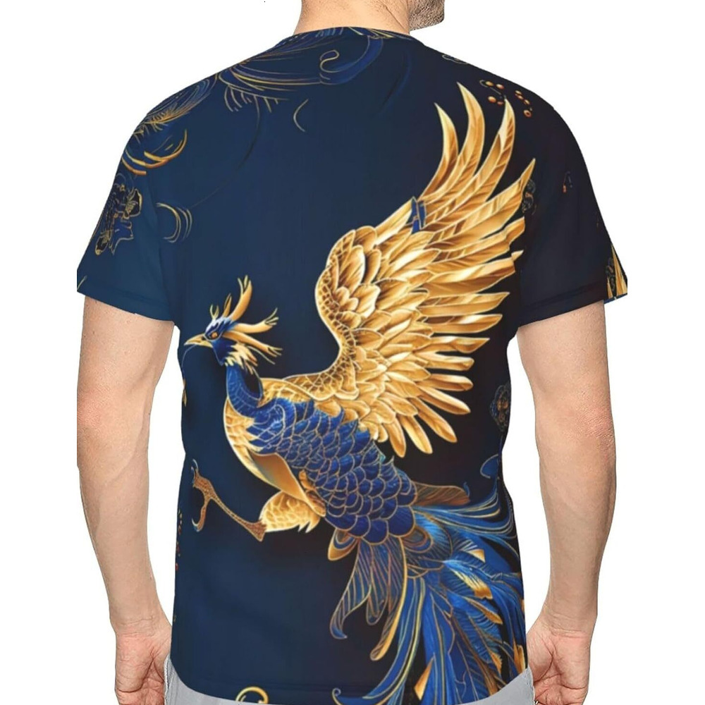 Mens T shirt Blue Gold Phoenix 3D Graphic T-Shirt for Men and Women - Dark Blue Trendy Casual Soft Comfort Crew Neck Tee tee Casual tops summer clothe