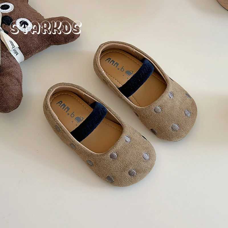 Cute Polk Dot Embroidery Ballet Flats For Kids Girls Autumn Cosy Microfiber Ballerina Shoes Baby Child Soft Elastic Band LoafersT250306