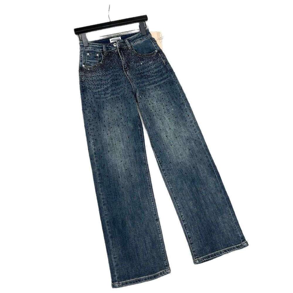 Early Spring New Heavy Industry Starry Sky Hot Dia Jeans For Girls, High Waist And Slim Straight Leg Pants, Or Dragging