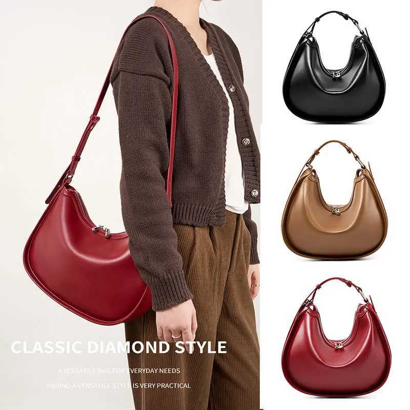 Top Quality Brand High Quality New Style Free Delivery Designer Bag Genuine Leather Shoulder Bag For Women - Cowhide Half Moon Crossbody Handbag