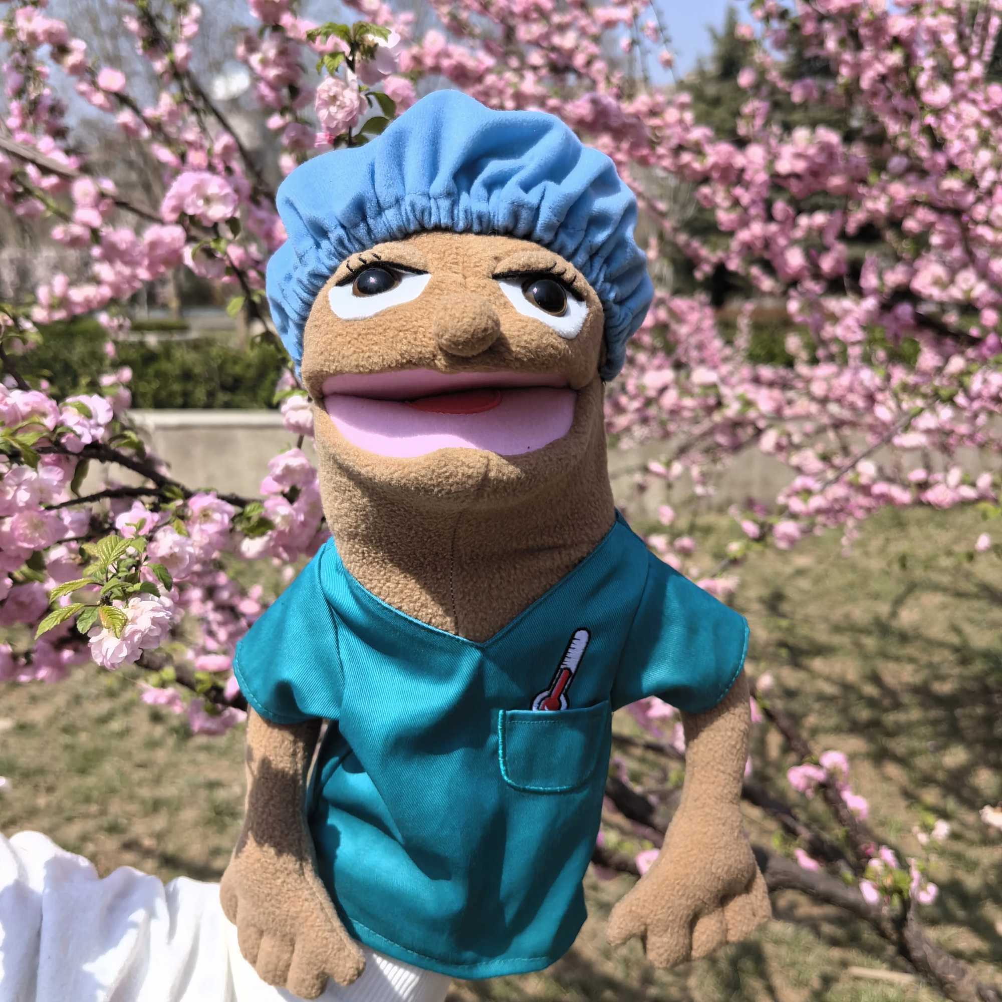 Free shipping Hand Puppets Plush toy professional Talk Movable Mouth Props Chef Police Prince Princess Doctor awards for childrens parties
