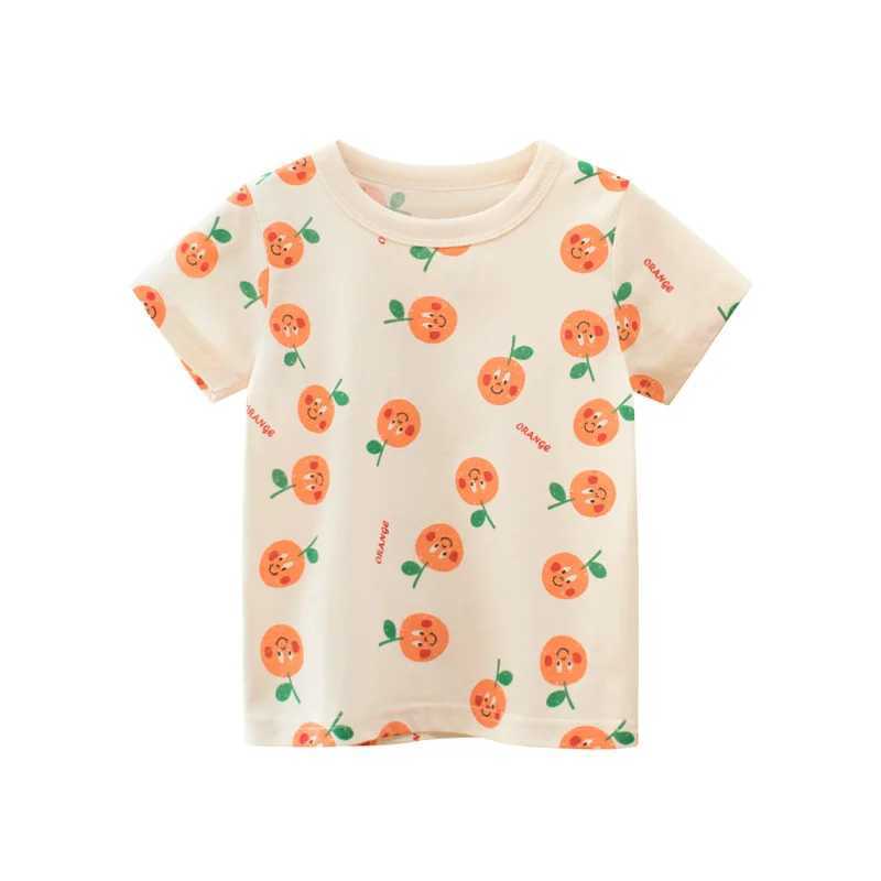 2-8T Toddler Kid Baby Girls Clothes Orange Print T Shirt Cute Sweet Cotton Tshirt Summer Basic Top Tee Children OutfitT250306
