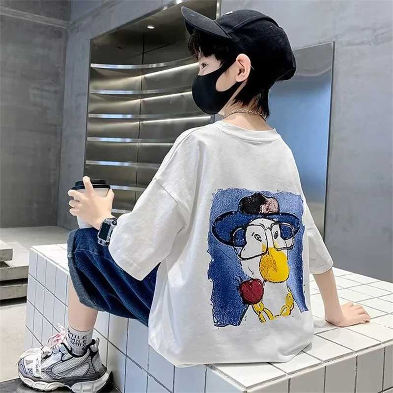 2023 Summer Kids Clothes Korean Fashion Print Short Sleeve Tops Tees Boys Girls Clothes 100% Cotton Cartoon T Shirts Children T250603