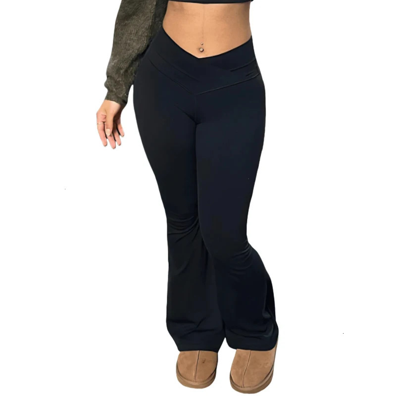 Flared Leggings Crossover V Waist Womens Yoga Pants Control Tummy High Breathable Wide Leg Casual Elegant Trousers 250306