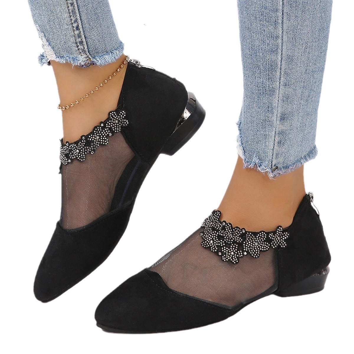 Sandals plus size with diamond studded decoration 2025 summer new women's slope mesh surface ddmykukumalu