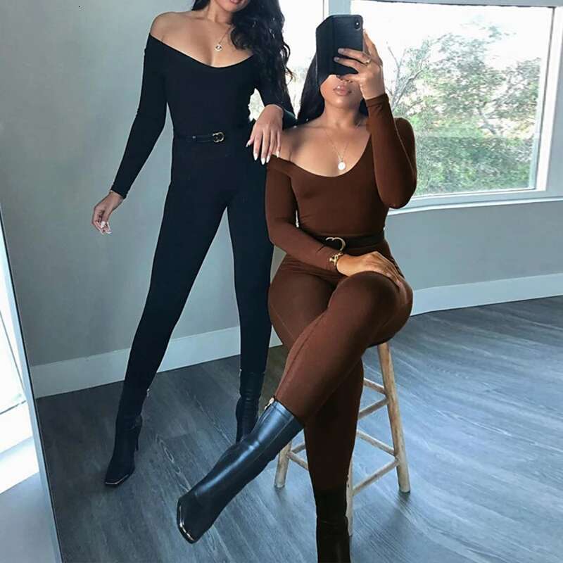 Sexy Black Jumpsuits For Women Autumn Long Sleeve Solid Bodycon Basic Rompers Fashion Activity Streetwear Casual Skinny Overall KLMY