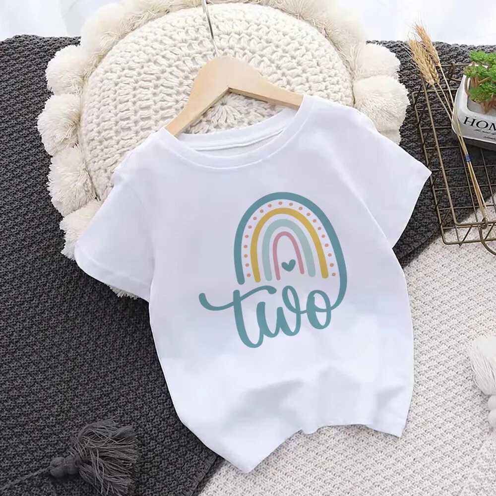 Rainbow Birthday Shirt 1 2 3 4 5 6 Birthday T-Shirt Wild Tee Girls Party T Shirts Rainbow Clothes Kids Gifts Fashion Tops TshirtT250306