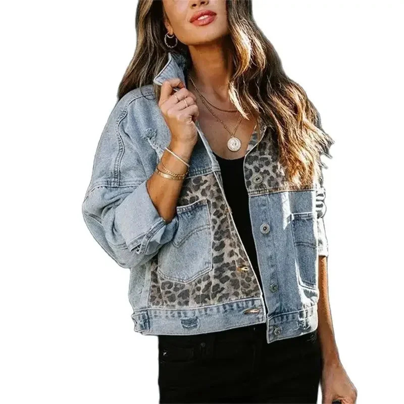Fashion Print Denim Jacket Women Autumn Winter Long Sleeve Outerwear Female Singlebreasted Cardigan Lapel Coat Trend Streetwear 250306