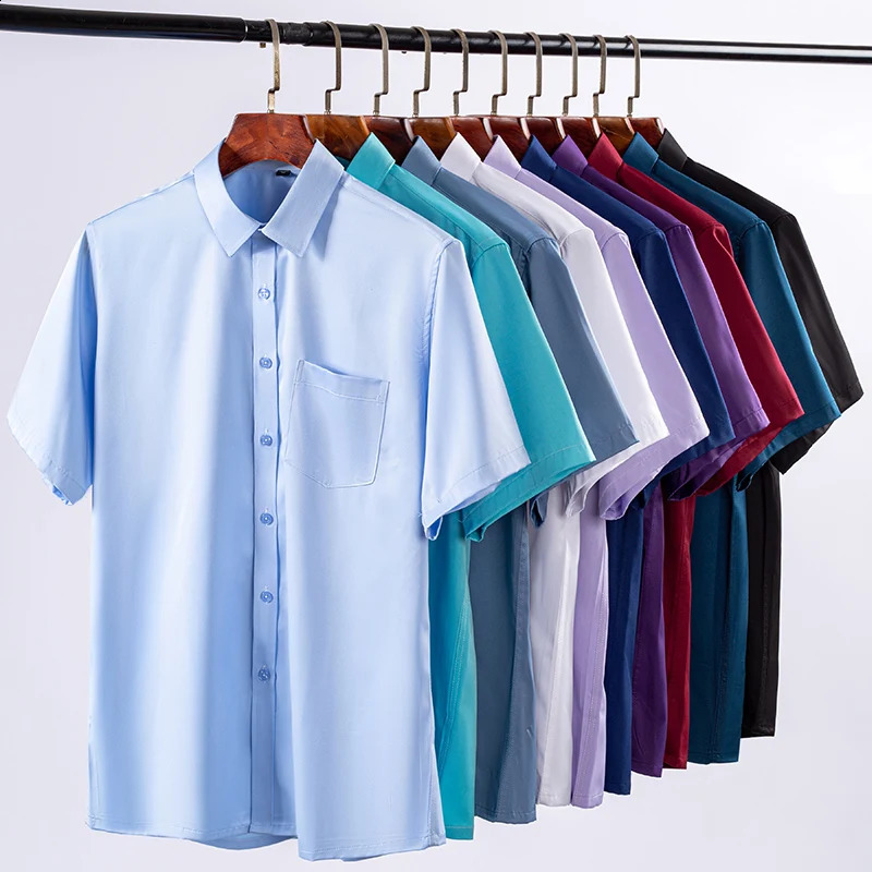 AntiWrinkle Men Shirts Short Sleeves Dress For Slim Fit Camisa Social Business Blouse Pocket White Shirt S6XL 7XL 250227Z