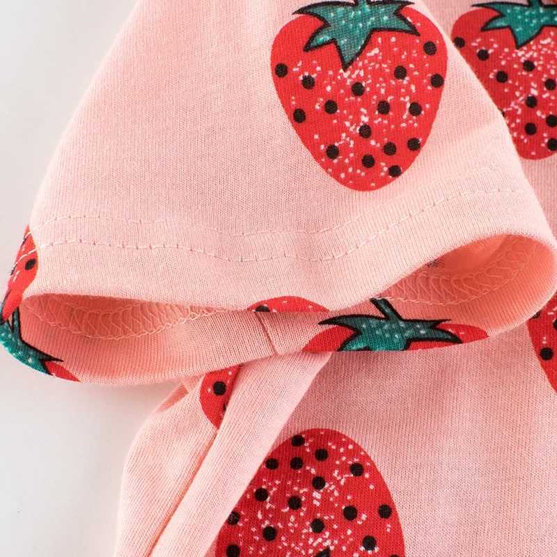 Childrens Clothing 2025 Summer New Girls Strawberry Fruit Print Short-sleeved T-shirt Kids Cotton Top Baby ClothesT250306
