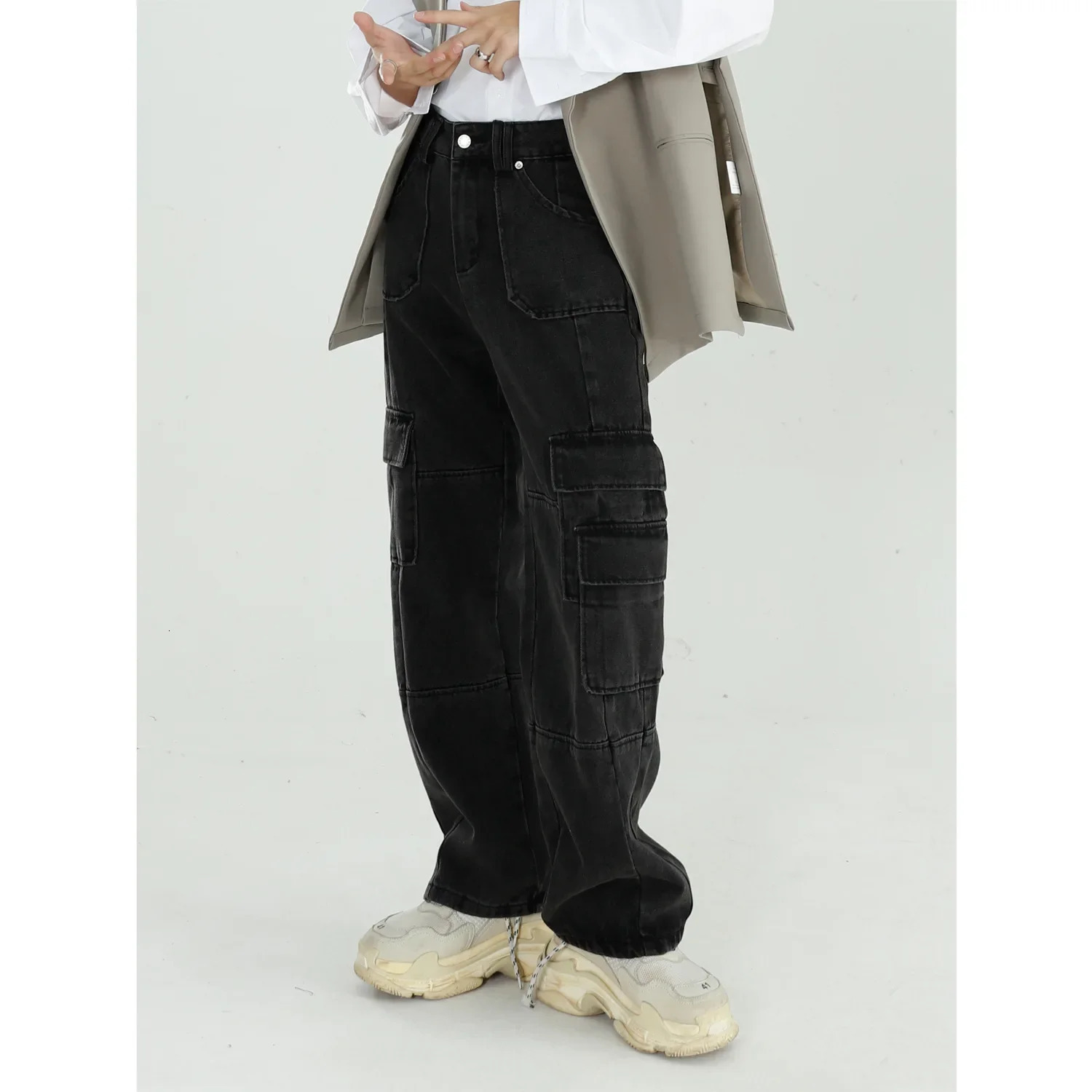 Vintage Black Baggy Jeans for Men Streetwear Wide Leg Cargo Pants Loose Fashion Stylish Male Straight Casual Trousers 250306wtt