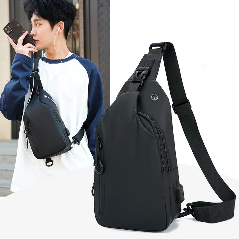 Men Bag Fashion New Solid Color Men Chest Bag Outdoor Casual Fashion One Shoulder Crossbody Bag Nylon USB Charging Shoulder Bags R250424