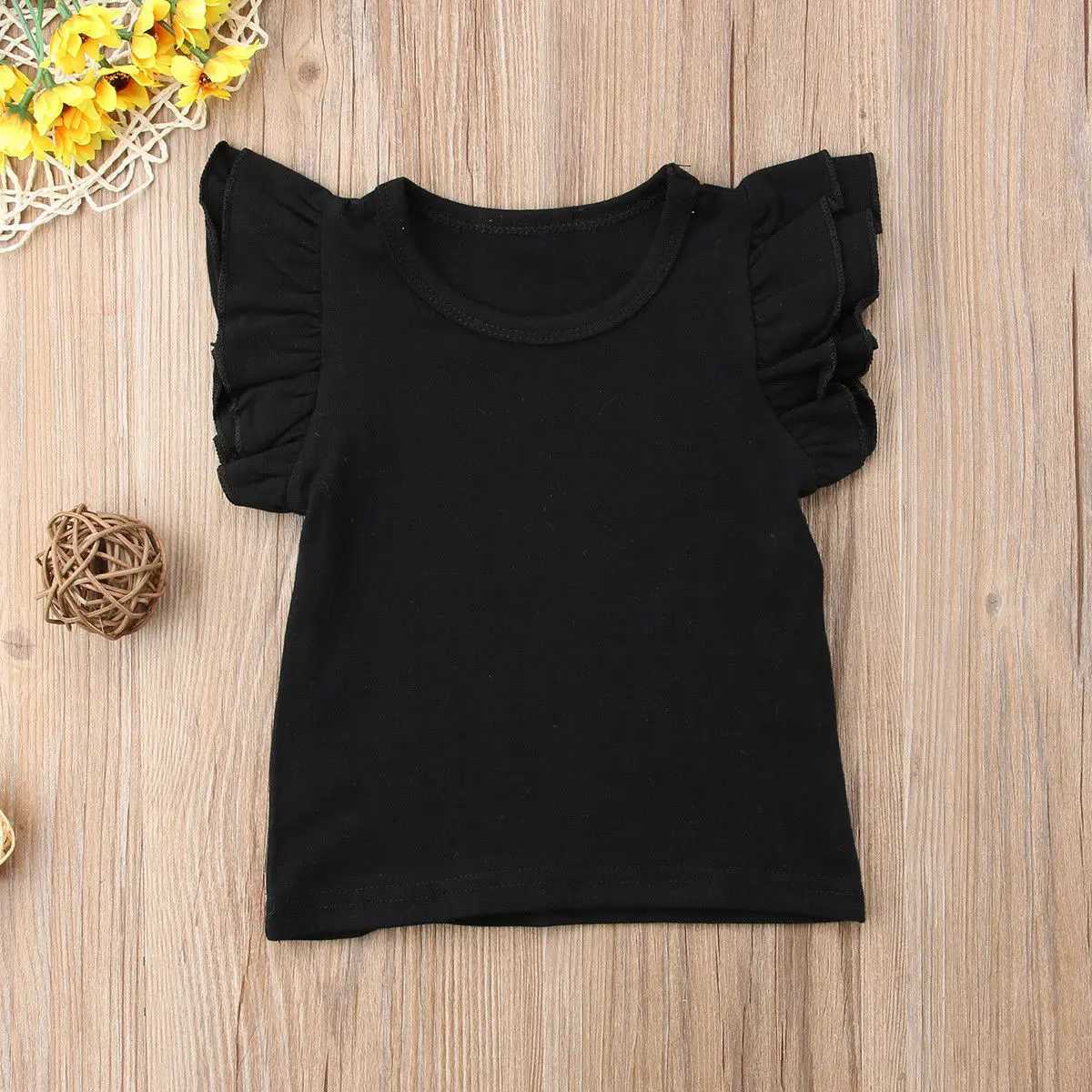 2019 Baby Summer Clothing Toddler Baby Girls Boy Flying Sleeves Tops Shirts Outfits Kid Solid Clothes Tee 0-4TT250306