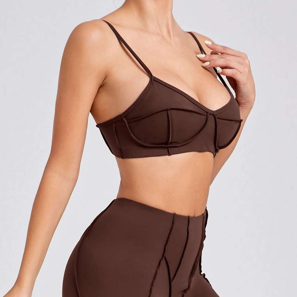 Women Nude Straps Yoga Bra Squat Proof Sports Workout Chest Pad Underwear Fiess Sexy Female Active Wear Top KLMY