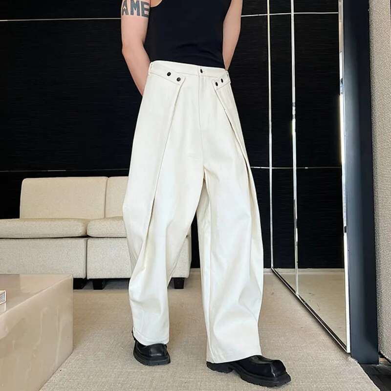 IEFB Men's Trousers Cut Loose Wide Leg Jeans New Solid Color Patchwork Baggy Denim Pants Korean Fashion Street 9A7433
