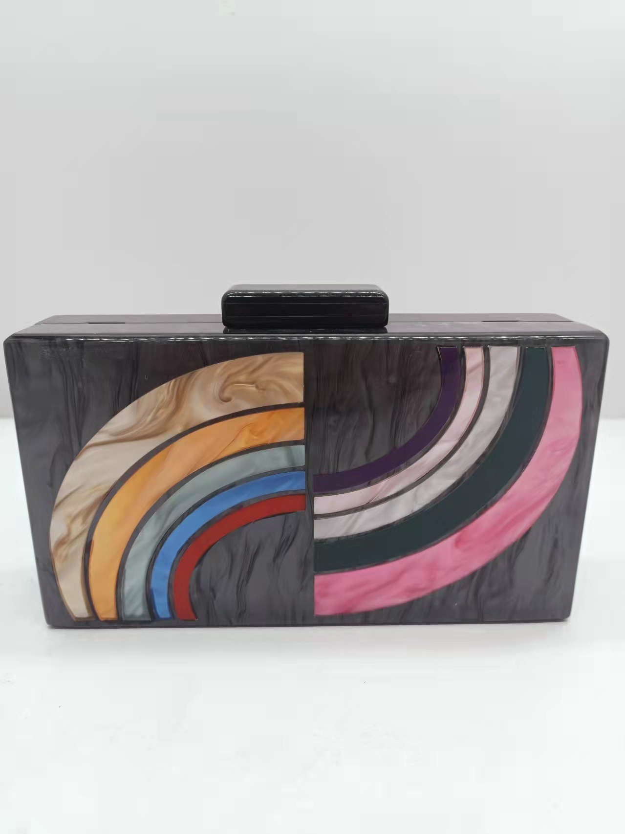 Diagonal Cross Colorful Striped Splicing Fashionable Versatile Acrylic Bag Pearl Dinner Handbag Rhinestone Acrylic Clutch Clear Evening Bag For Weddin