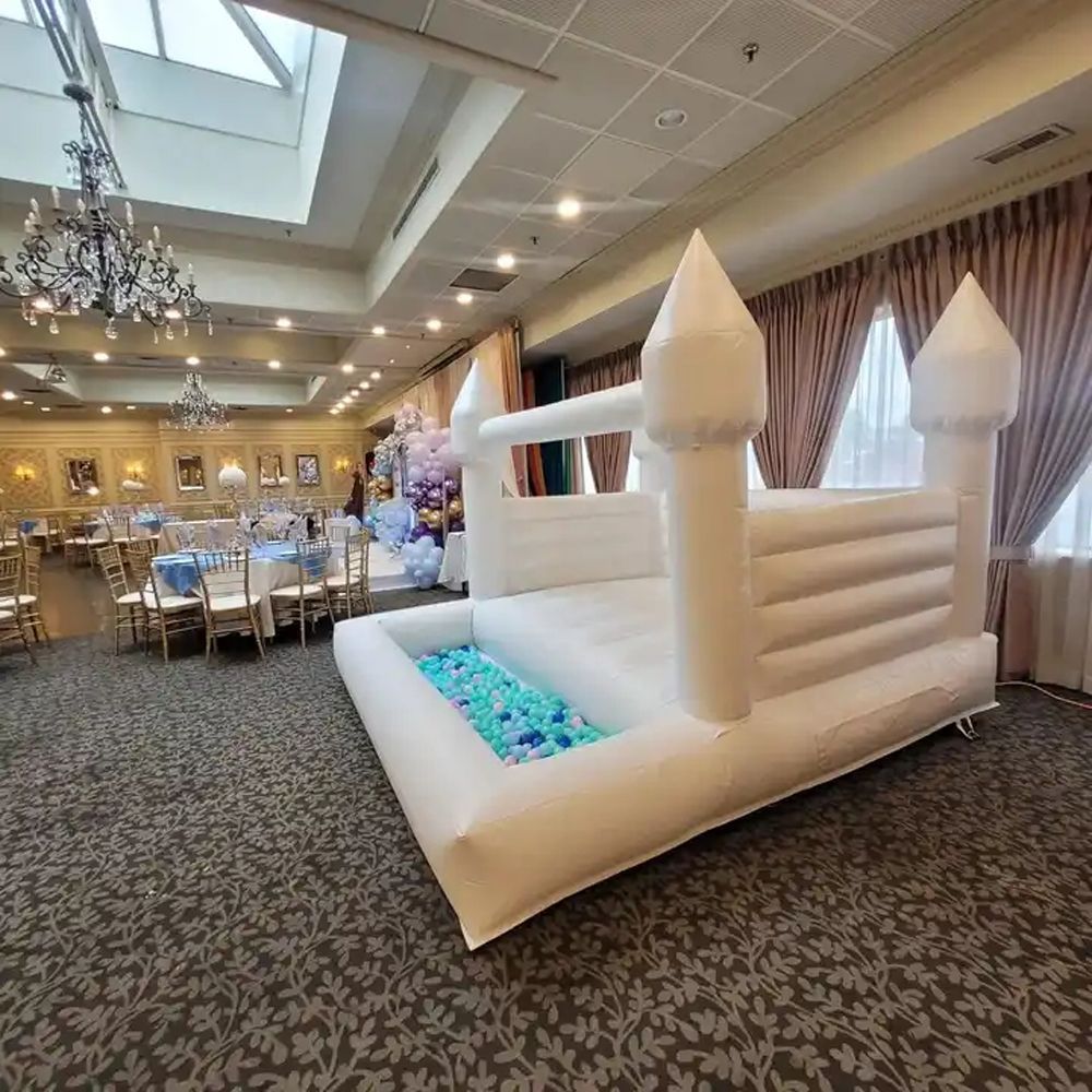 3mLx2.5mWx2.5mH (10x8.2x8.2ft) with blower Pastel kids inflatable white bounce house with ball pit baby bouncer moonwalks jumping bouncy castle soft p