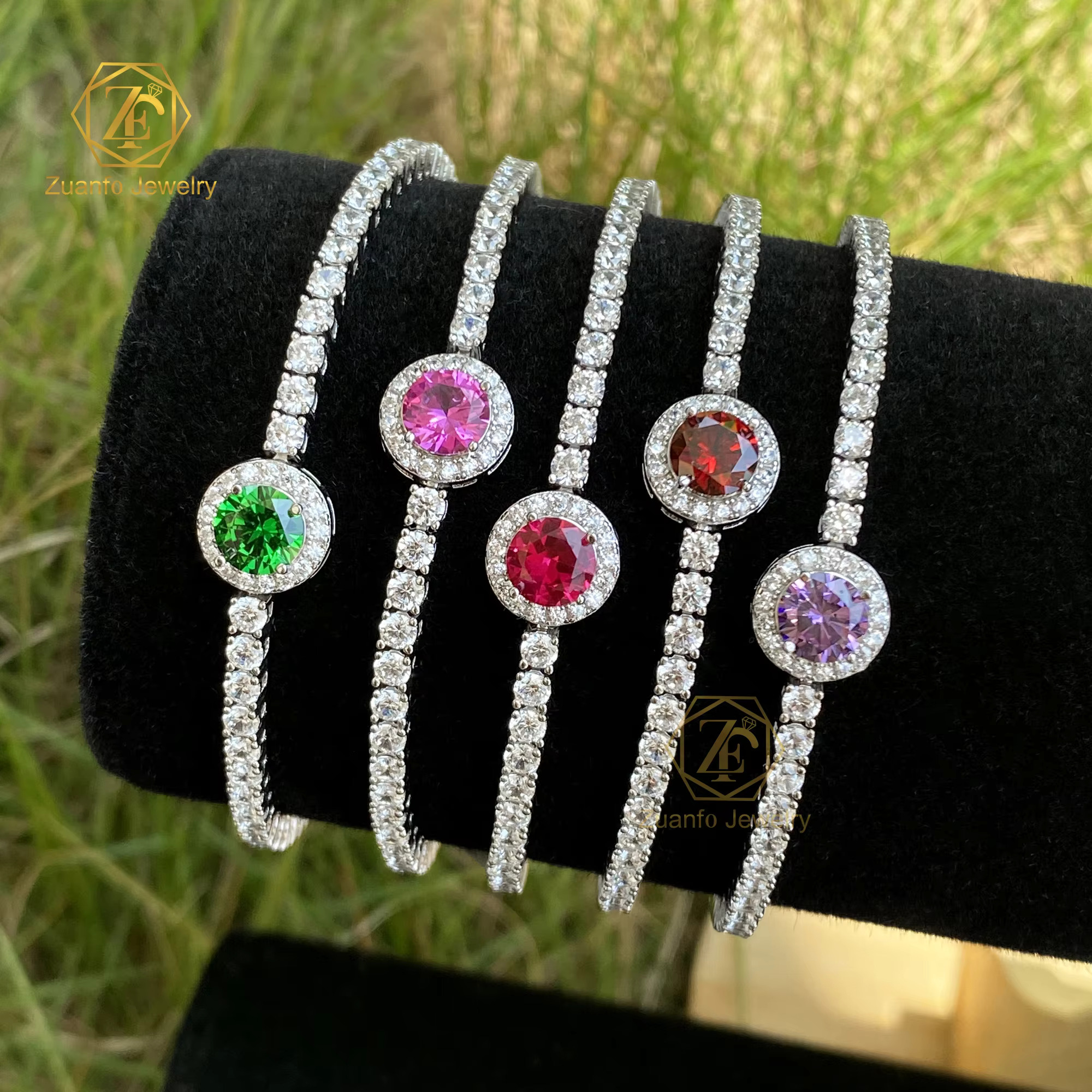 Luxury 925 Silver Tennis Bracelet With D VVS1 Moissanite Gold Plated Ruby Sapphire in Oval/Heart/Cushion Shape Gift for Women