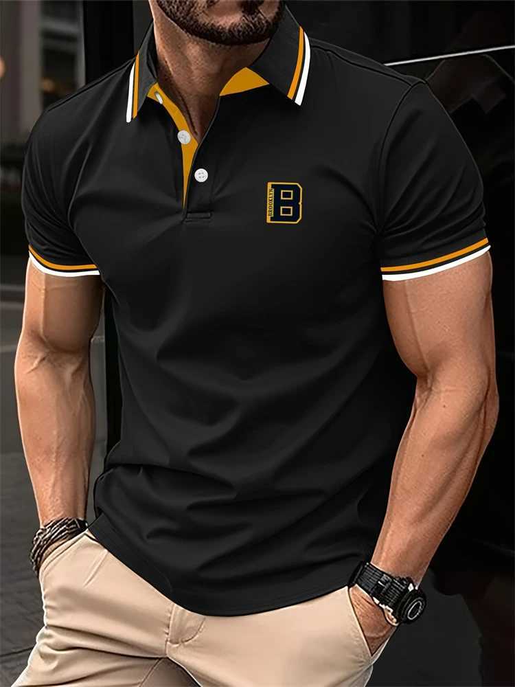 New Summer Mens Short-sleeved Fashion T-shirt Slim Polyester Polo Shirt Mens Business Casual Lapel Short-sleeved Clothing X250306