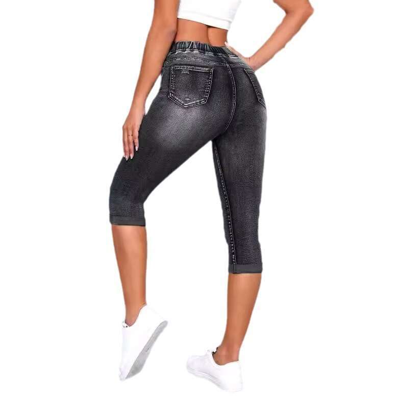 Hot selg jeans in Europe and America, women's elasticity elastic waistband drawstring, high waist sexy ripped jeans, 2025 new casual versatile fa