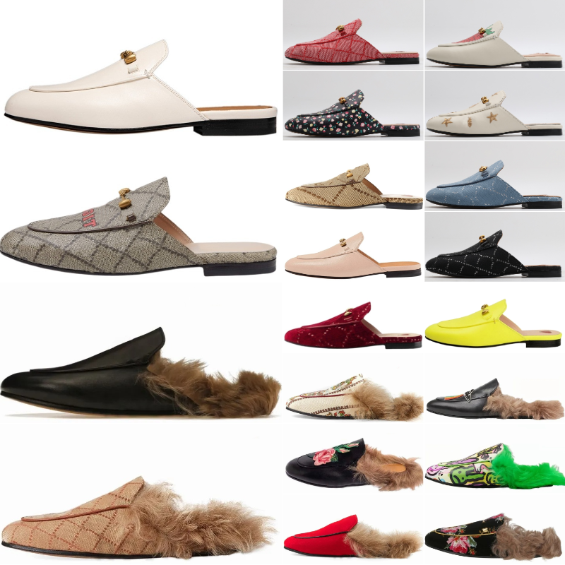 Designer Slippers Princetown Slipper loafers women Shoes Mules Leather Flat Black White web Metal Chain Canvas Casual Shoe Pink Beige Blue