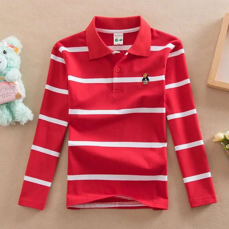 Ddmyshoesvip Children T Shirt Long Sleeve Polo Shirts Kids Stripes Tops Baby Boy Sports Polos Teneege Boys Clothes