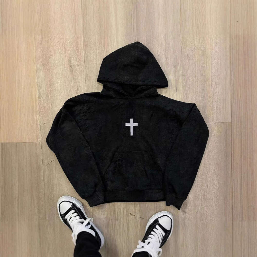 American fashion trend autumn and winter hooded cross patch embroidered jacket loose lazy hoodie