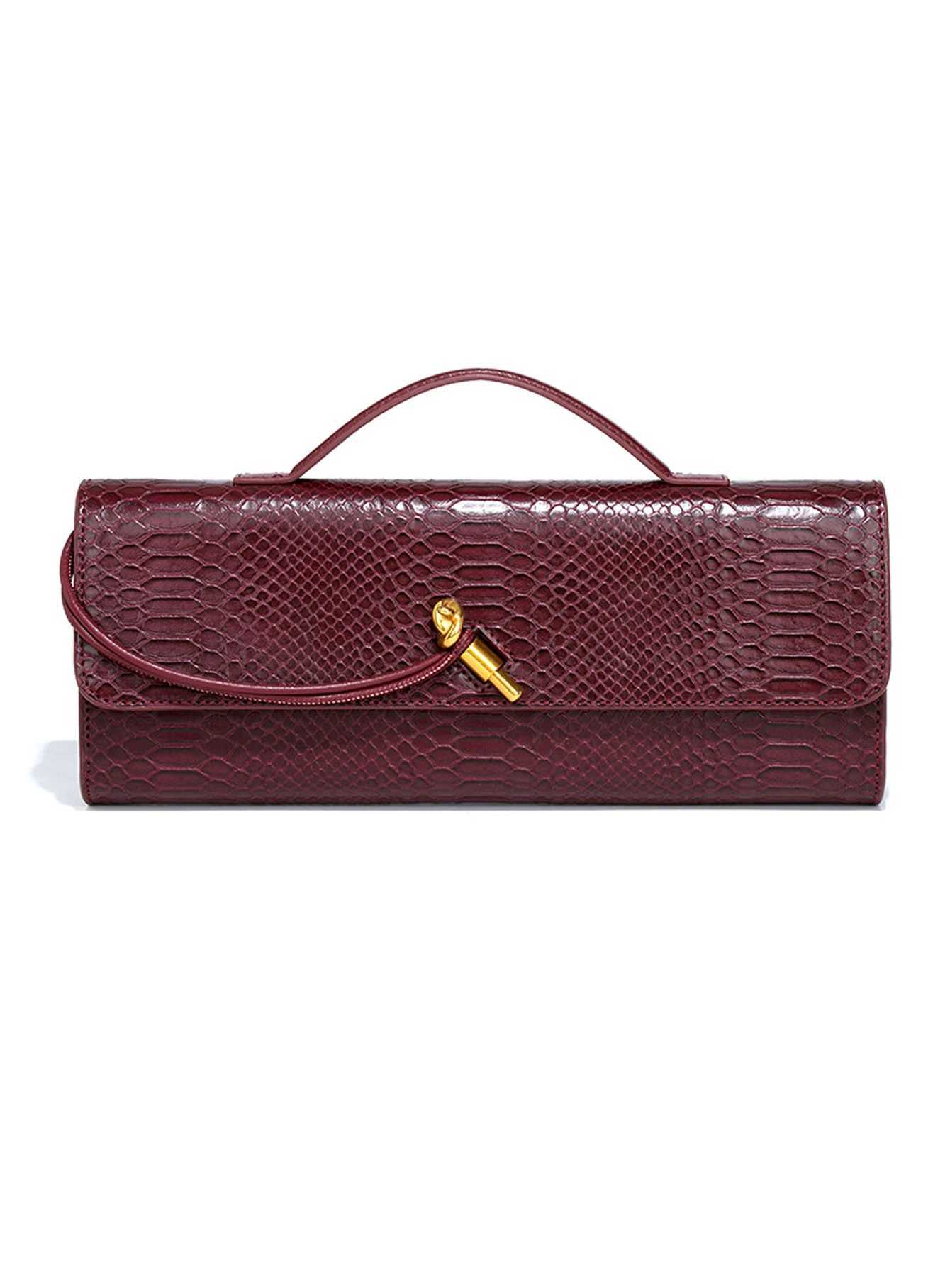 Burgundy bag ry red envelope wine red envelope upsc new handbag European and fi odile flip hand organ b Y250305