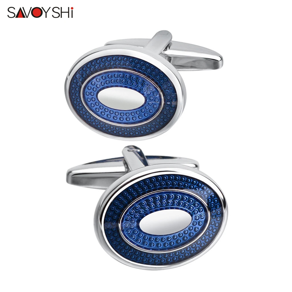 SAVOYSHI est Blue Enamel Cufflinks for Mens Oval Cuff buttons High Quality Cuff link man Business Gift Free Custom Name 250227