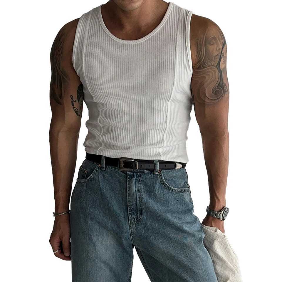 Mens Ribbed Sleeveless Tank Top Activewear Fitness Sports Bodybuilding Vest TopT250318
