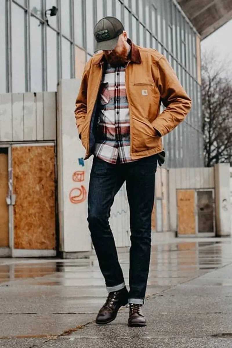 Heavyweight US size thick spring men canvas work jacket with mesh liningT250306