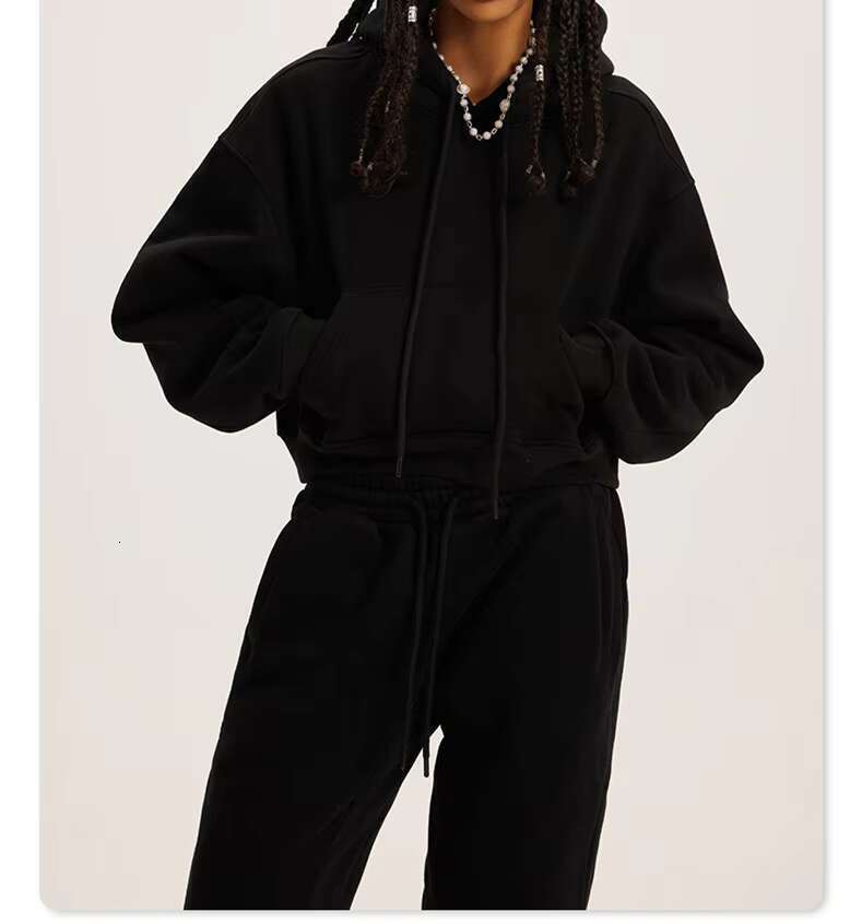 Outdoor Crop Top Women's Multi-Color Solid Color Blank Hoodie Set