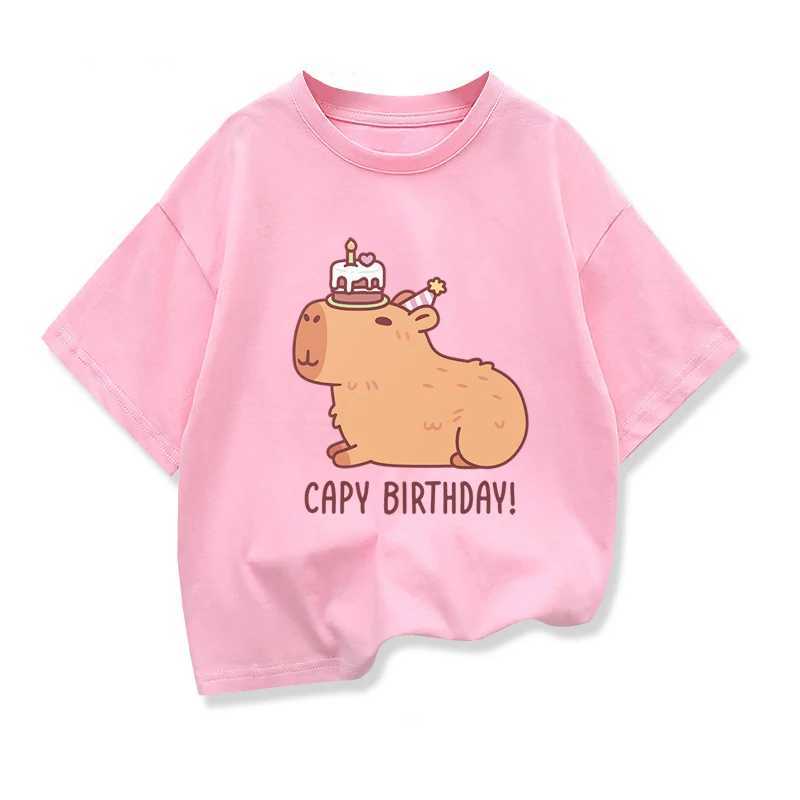 Childrens Birthday Clothing Cute Capybara 2025 Summer Girls Short Sleeve Tops 3-10Years Boys T-shirt Children Birthday GiftsT250306