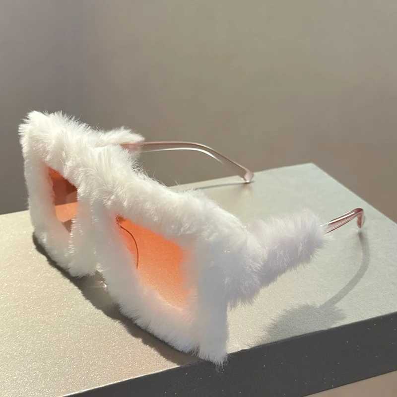 KAMMPT Oversized Plush Sunglasses Y2K Fluffy Square Punk Sun Glasses Trendy Novelty Decor Winter Shades for Christmas PartyXJ250306