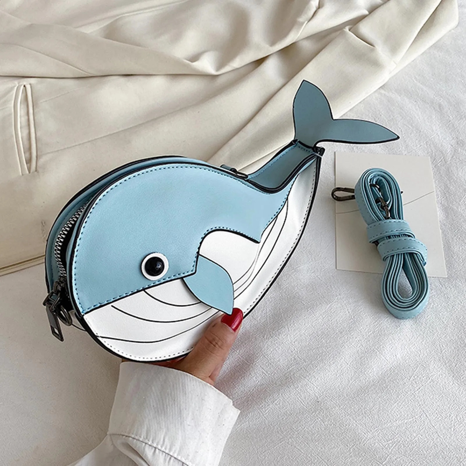 Ship from U.S. Cute Whale shaped Girl Messenger Bag Cartoon Fashion PU Leather Shoulder Bag Womens Shopping Party Ten Font Handbag 250305FBB