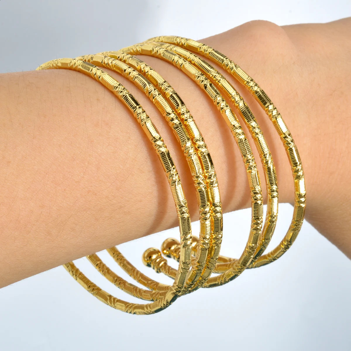 6Pcs/Set Dubai Bangles Set For Women Indian Africa Lady Jewelry Ethiopian Gold Color Cuff Bangles Wedding Bride Jewelry Gift 250303
