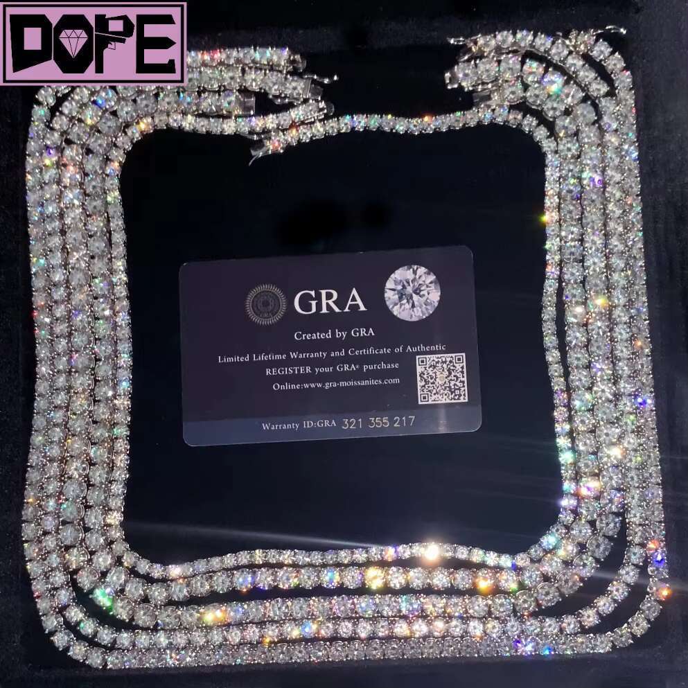 Wholesale 3Mm 4Mm 5Mm Necklace Sterg Sier Iced Out Moissanite Tennis Chain