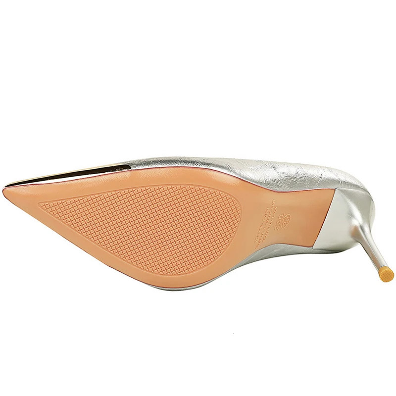 BIGTREE Shoes Women 9.5 cm silvery black white Wine Red Women Pumps Metal pointed tip High Heels Sexy party shoes stilettos 250306