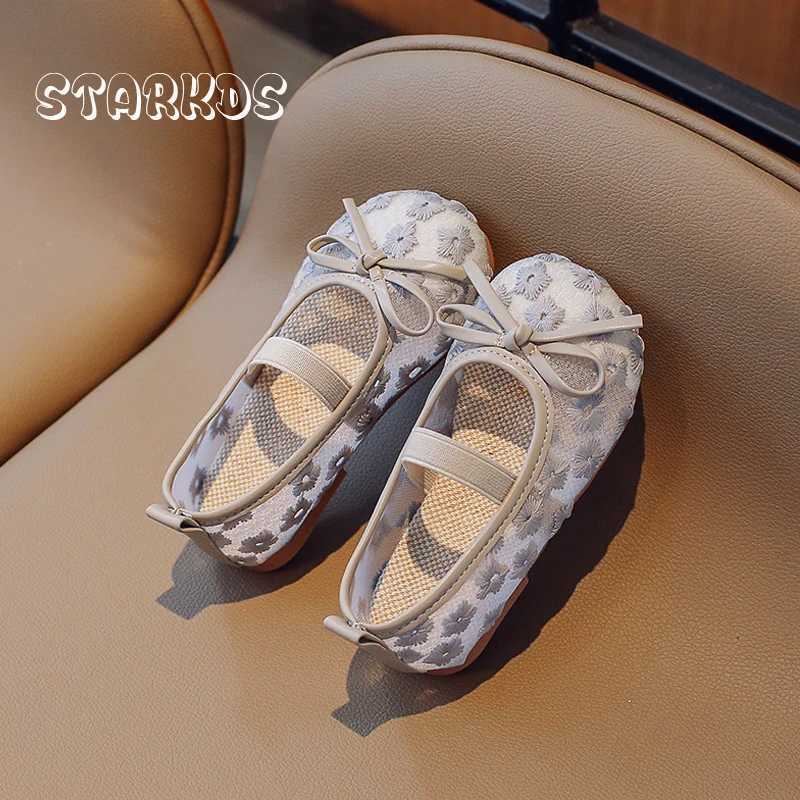 Floral Embroidery Lace Ballet Flats Baby Girls 2023 Summer New Breathable Mesh Ballerinas Kids Cute Wedding Party Dress ShoesT250306