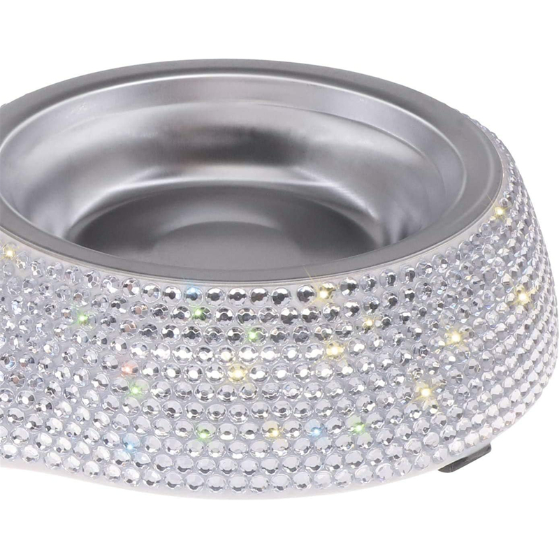 Small Cat Bowls, Handmade Bling Rhinestones Stainless Steel Pet Bowls Double Food Water Feeder for Puppy Cats Dogs Cats 320ML