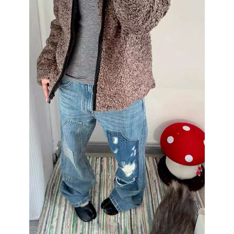2025 Spring Women Casual Haruku Spliced Jeans Y2k Wide Leg Baggy Punk Denim Trouser Vintage 2000S Aesthetic Loose Washed Pants