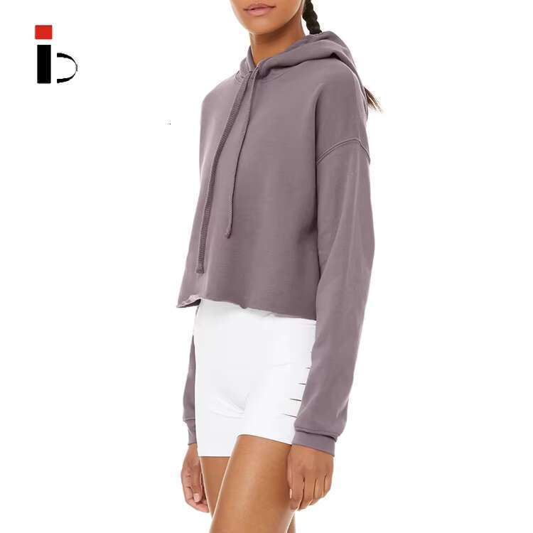 High Quality Women Long Sleeve Cotton French Terry Crop Pullover Hoodie